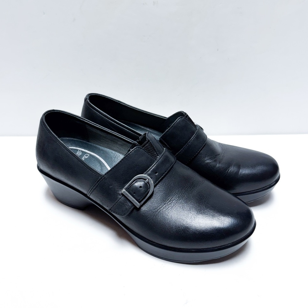 Dansko Tamara Buckle Black Leather Mary Jane Clogs